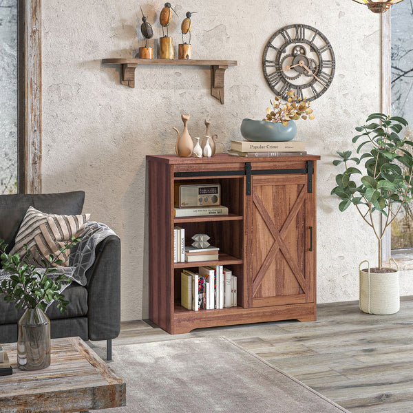 English Elm Homcom Rustic Farmhouse Coffee Bar Cabinet With Sliding Barn Door & Adjustable Shelves For Storage W2225P217401