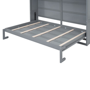 English Elm Queen Murphy Wall Bed with Top Cabinet Storage for Small Space Living Gray LP006665AAE-1