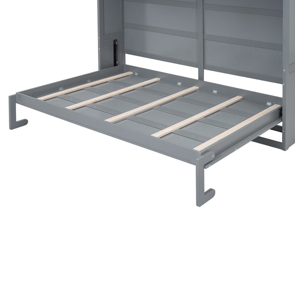 English Elm Queen Murphy Wall Bed with Top Cabinet Storage for Small Space Living Gray LP006665AAE-1