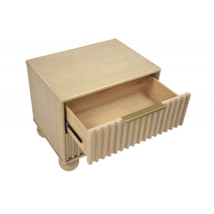 English Elm Modern Fluted Nightstand with Rounded Legs — Light Oak Bedside Table, Sculptural 2-Drawer Design, 25"W B011P380806