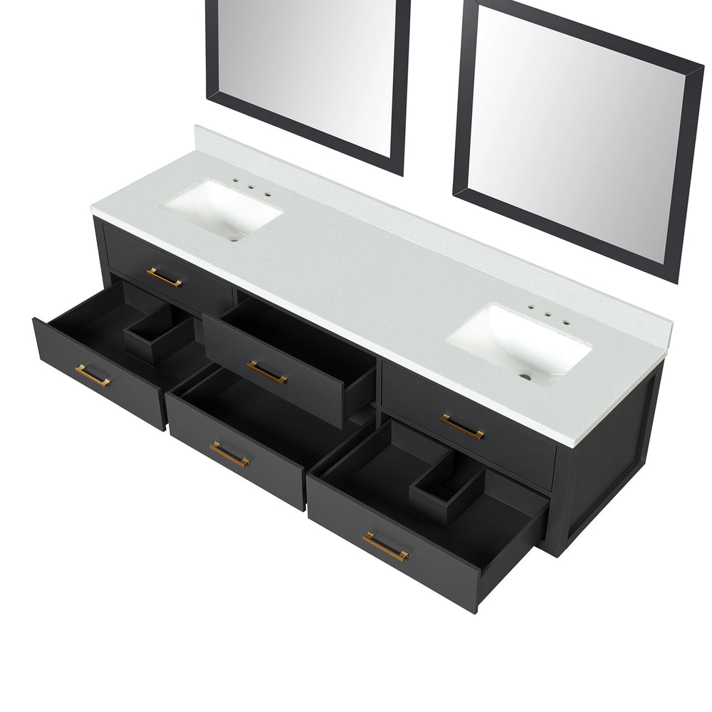 English Elm Black Double Bath Vanity With Cultured Marble Top, 80" Width, And Two Elegant Mirrors For Storage B2731S01585