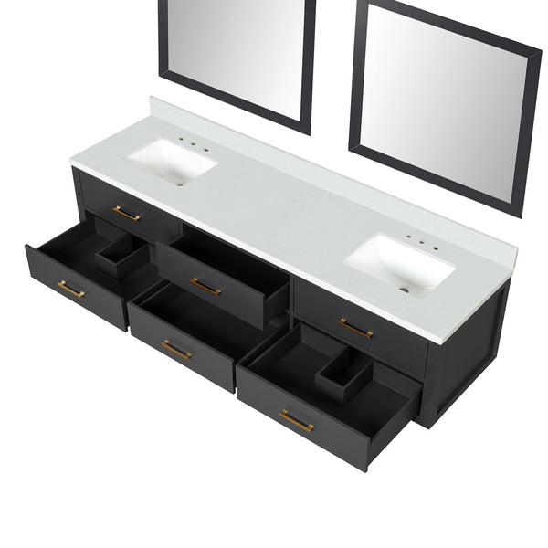 English Elm Black Double Bath Vanity With Cultured Marble Top, 80" Width, And Two Elegant Mirrors For Storage B2731S01585