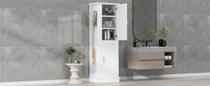 English Elm Tall Bathroom Storage Cabinet - Freestanding Mdf Organizer With Adjustable Shelves & Modern White Finish N725P241834K-GIGA