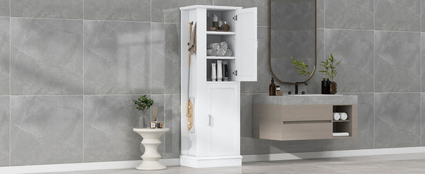 English Elm Tall Bathroom Storage Cabinet - Freestanding Mdf Organizer With Adjustable Shelves & Modern White Finish N725P241834K-GIGA