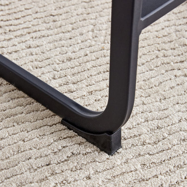 English Elm A set of two brown chairs with suede cushions and black metal legs, compact modern dining stools for cozy spaces W1151P144808