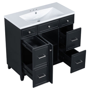 English Elm 36" Matte Black Shaker Vanity with Resin Sink Solid Wood 3 Drawer Soft Close SV000003AAB