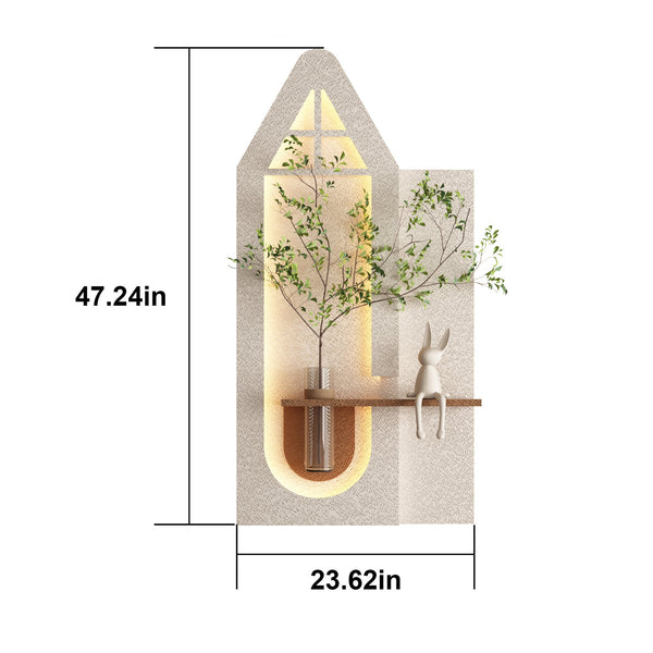 English Elm Adjustable 3D Sandstone Wall Art With Led Lights, Rabbit Figurine & Hydroponic Glass Vase For Home Decor W2700P313032