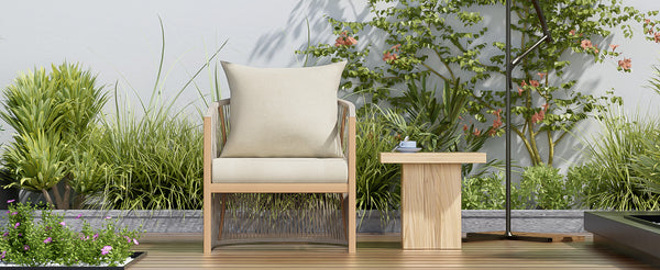 English Elm Christopher Knight Home® - Modern Beige Curved Aluminum Lounge Chair with Rope-Weave, Weatherproof Cushions for Patio Comfort N767P237033B