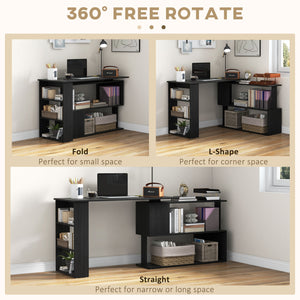 English Elm HOMCOM L Shaped Corner Desk with 360° Rotating Shelves, Space-Saving Workstation, Sturdy Black W2225P173999