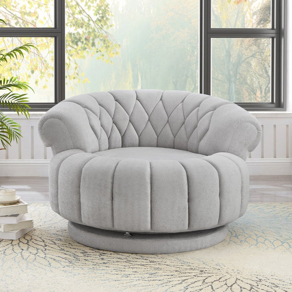 English Elm Swivel Barrel Accent Chair Chenille Tufted Round Club Seat for Living Room Lounge Grey N719S002280E