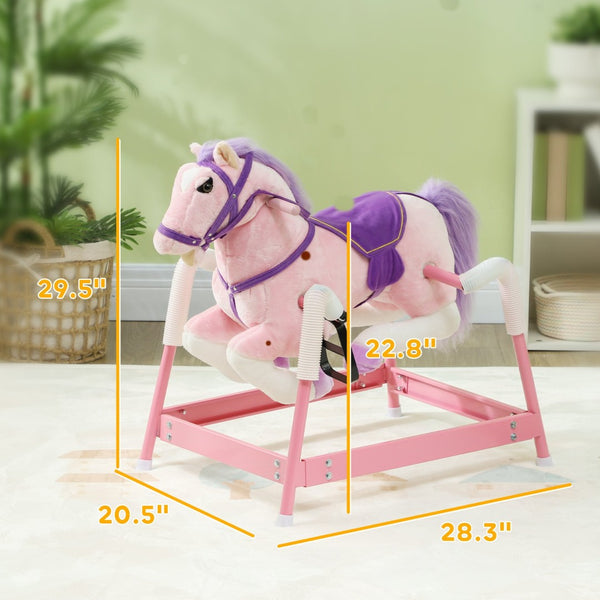 English Elm Qaba Plush Spring Rocking Horse with Sounds Stirrups and Saddle for Kids Pink W2225P249745