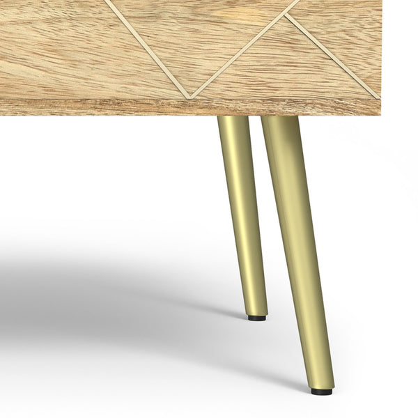 English Elm Jager Mango Wood Lift-Top Coffee Table with Hidden Storage, Gold Brass Inlays & Angled Iron Legs B136P203435