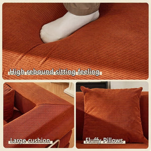 English Elm Convertible Corduroy Floor Sofa with Folding Sleeper and Bolster Pillow for Apartments Orange W5638P460470