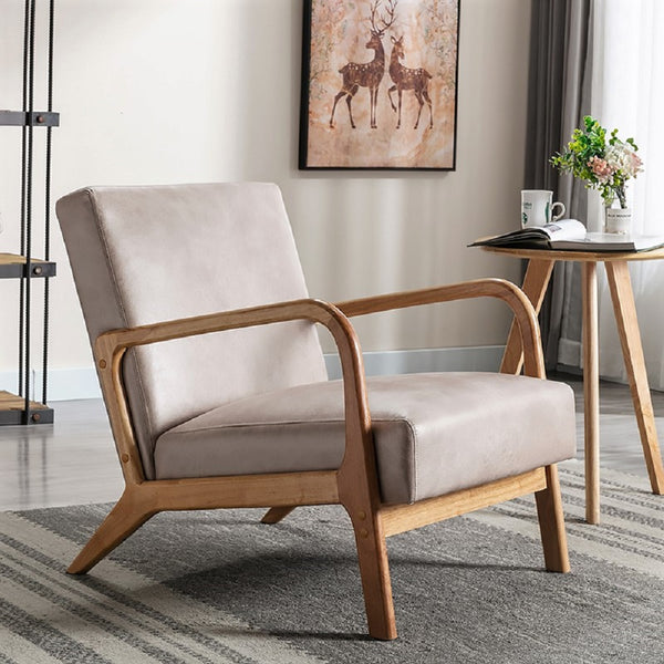 English Elm Classic Mid Century Modern Accent Chair with Espresso Wood Frame, Plush Microfiber Cushioning & Retro Appeal Light Camel B2735P271040