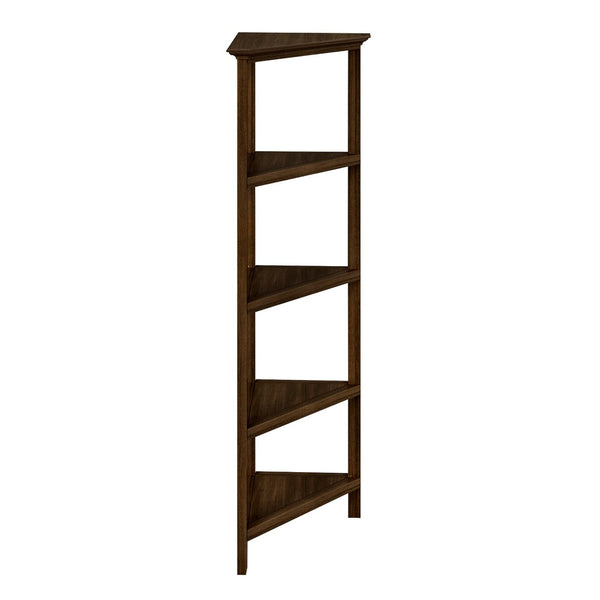 English Elm 4-shelf Tall Corner Bookcase Open Display Unit Walnut Wood for Living Room Chestnut B2751P436409