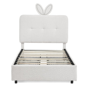 English Elm Twin Kids Boucle Upholstered Bed Rabbit Ear Headboard Led Lighting Four Storage Drawers Beige W1413P384921