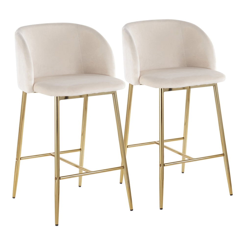 English Elm Fran Contemporary Velvet Counter Stool with Gold Steel Frame, Padded Bucket Seat, Set of 2 Cream B202S00270