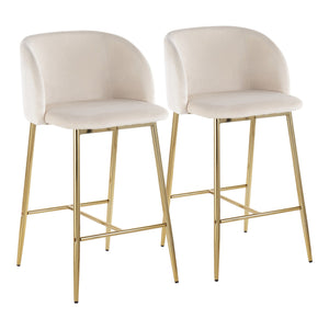 English Elm Fran Contemporary Velvet Counter Stool with Gold Steel Frame, Padded Bucket Seat, Set of 2 Cream B202S00270
