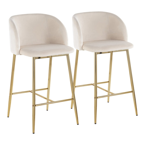 English Elm Fran Contemporary Velvet Counter Stool with Gold Steel Frame, Padded Bucket Seat, Set of 2 Cream B202S00270