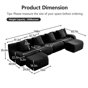 English Elm U-Shaped Plush Teddy Fabric Sofa - Ergonomic, No Assembly, Modular Design For Cozy Living Spaces W714S01464-GIGA