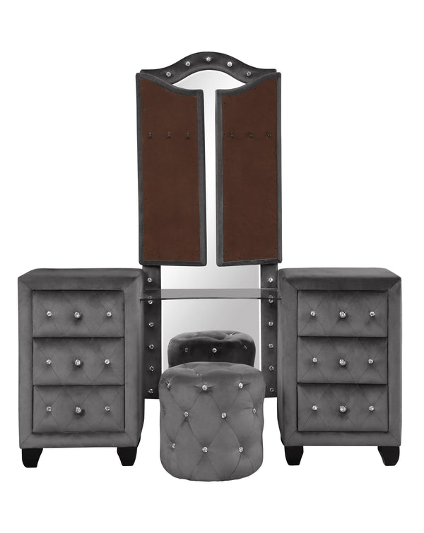 English Elm Encore Modern Upholstered Queen 4Pc Bedroom Vanity Set With Tufted Headboard & Stylish Storage Solutions B009S01729