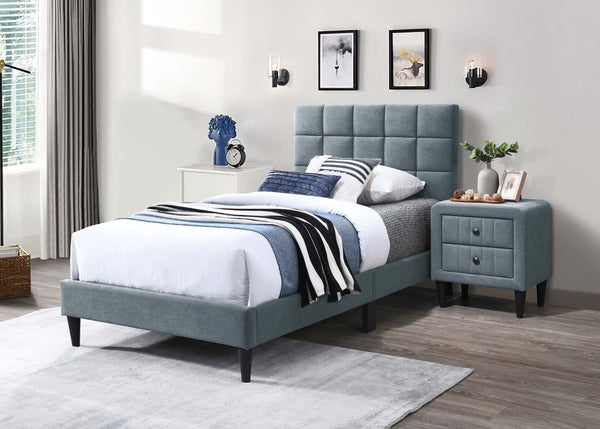 English Elm Twin Bed - Stylish Upholstered Design With Adjustable Headboard, Biscuit Tufting & Easy Assembly Options B089P240518-GIGA