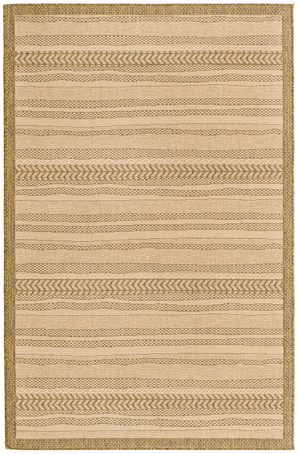 Unique Loom Outdoor Border Lines Machine Made Border Rug Beige, Beige/Brown 5' 3" x 8' 0"