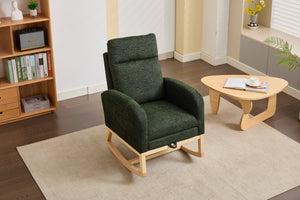 English Elm Modern Baby Rocking Chair Upholstered Nursery Glider with High Back, Solid Wood Frame, Side Pocket Dark Green W2725P239017