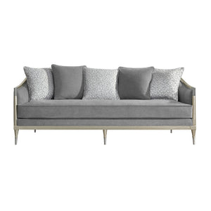 English Elm Fernando Chenille Sofa with Champagne Legs Pocket Coil Cushions and Five Throw Pillows B2726P433395