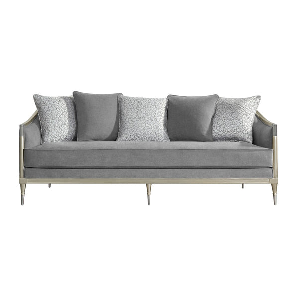 English Elm Fernando Chenille Sofa with Champagne Legs Pocket Coil Cushions and Five Throw Pillows B2726P433395