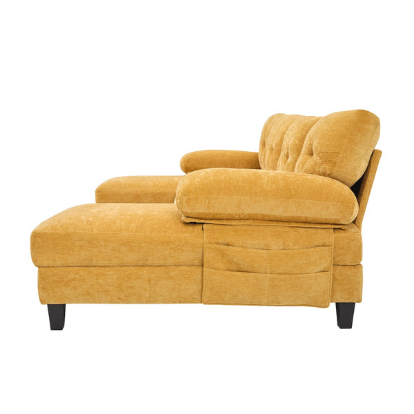 English Elm U-shaped Chenille Sectional Sofa with Dual Chaise Lounges, Tufted Back, Storage Pockets & Pillows Yellow N719S002040L