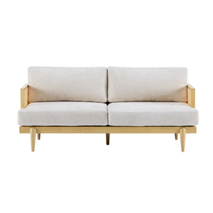 English Elm Christopher Knight Home® - EMIR Bouclé 72" Square Arm 3-Seater Sofa with Cane Rattan Panels, Solid Wood Frame, Cozy Comfort Natural+Beige N773P285909N