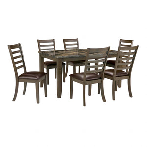 English Elm Simple Classic 7pc Dining Set with Faux Marble Top and Leatherette Chairs for Stylish Gatherings Brown 64 L x 40 W x 15 H B2741P348913