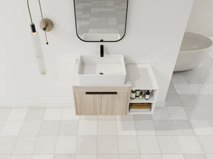 English Elm 36" Modern Floating Bathroom Vanity With Ceramic Sink, Storage Shelves, Soft-Close Doors & Style W999S00286