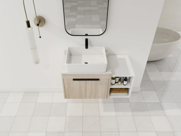 English Elm 36" Modern Floating Bathroom Vanity With Ceramic Sink, Storage Shelves, Soft-Close Doors & Style W999S00286