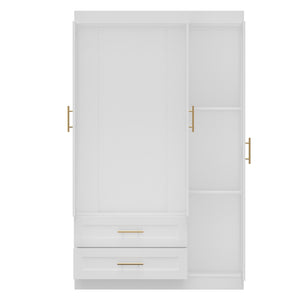English Elm Shaker Three Door Wardrobe Armoire with Hanging Rod and Shelves for Bedroom White T3210S00005