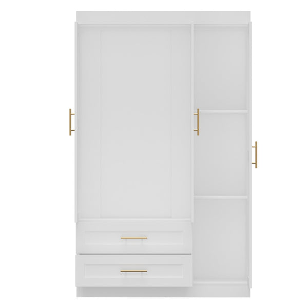 English Elm Shaker Three Door Wardrobe Armoire with Hanging Rod and Shelves for Bedroom White T3210S00005