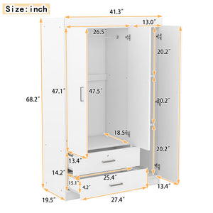 English Elm 3-door Wardrobe with Full Length Mirror Lockable Drawer and Bedroom Shelf Storage White LP006601AAK