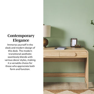 English Elm Walker Edison - Modern Curved Waterfall Desk with Drawers and Rounded Edge Design, Durable MDF Surface, Stylish Statement Pulls Oak 49 L x 24 W x 6.63 H B185P200199