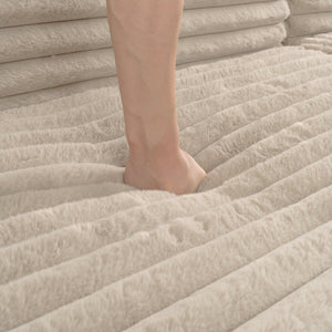 English Elm 110" Cloud Sectional Sofa Upholstered with Ultra-Soft Faux Rabbit Fur, Modular L-Shape Comfort and Easy Care Light Coffee N719S001820D