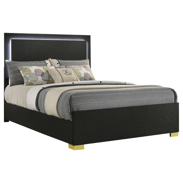 English Elm Jeremiah Matte Black Full Panel Bed with Gold Feet and Built-in Led Halo Lighting B062S01753