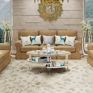 English Elm Silver Mirrored Oval Coffee Table Crystal Trim Acrylic Legs Glam Living Room Decor W3836P382489