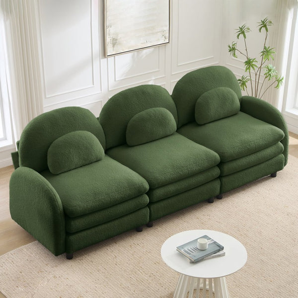 English Elm Teddy Fleece Modular Cloud Sofa Sculptural Curved Three Seat Living Room Couch Green W5656S00081