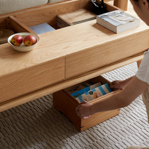 English Elm Elevating Center Table - Solid Oak Lift-Top Coffee Table With Hidden Storage & Easy Assembly, Natural Finish W1283P289306