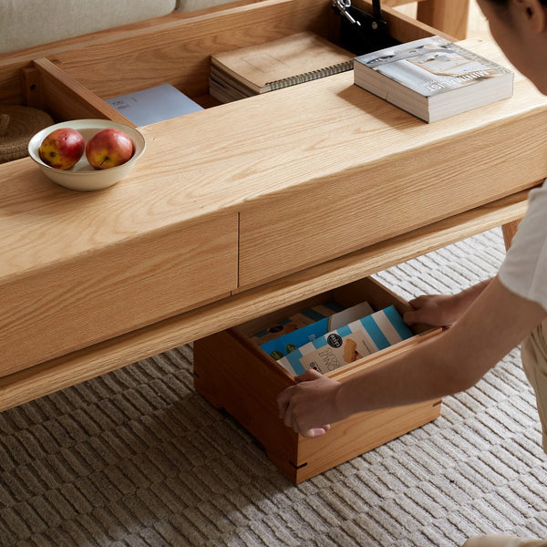 English Elm Elevating Center Table - Solid Oak Lift-Top Coffee Table With Hidden Storage & Easy Assembly, Natural Finish W1283P289306