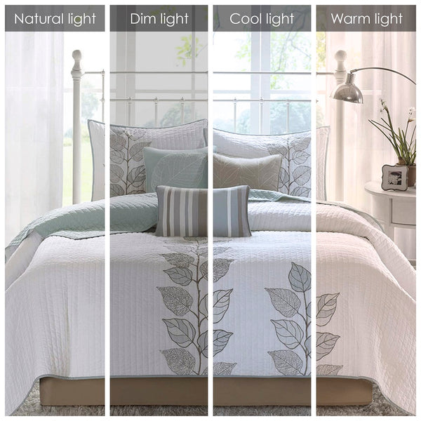 JLA Home Madison Park - 6 Embroidered Quilt Set with Reversible Leaf Motif, Soft Microfiber, Machine Washable, Elegant Bedroom Layering 104 L x 94 W x 0.25H MP13-774