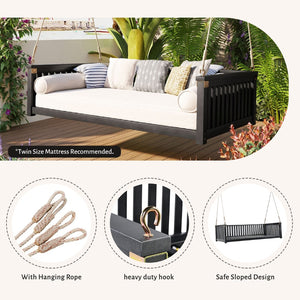 English Elm Topmax Acacia Wood Porch Swing Bed Sloped Frame Outdoor Lounger for Backyard Patio Black WF319383AAB