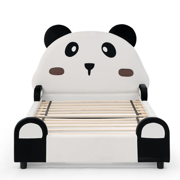 English Elm Twin Panda Shaped Velvet Kids Bed Solid Wood Frame with Padded Safety Bumpers W1413P384935