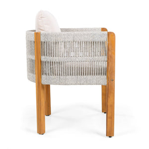 English Elm Acacia Wood Outdoor Dining Chair Set with Rope Arms and Waterproof Cushions N779P279983W