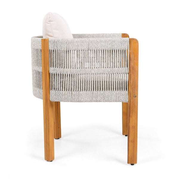 English Elm Acacia Wood Outdoor Dining Chair Set with Rope Arms and Waterproof Cushions N779P279983W